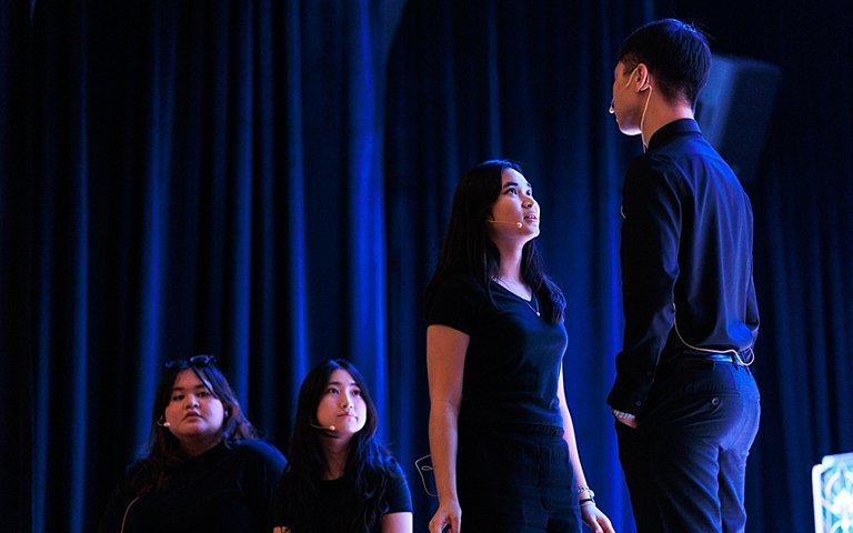  Young actors rehearsing The Great Gatsby play at Brighton College Bangkok Vibhavadi 