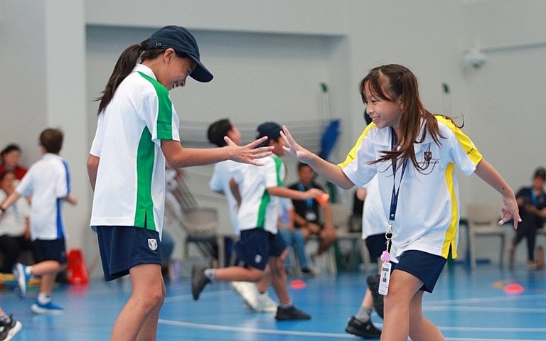  Key Stage 2 pupils learning through sport as part of a British curriculum education in Bangkok. 